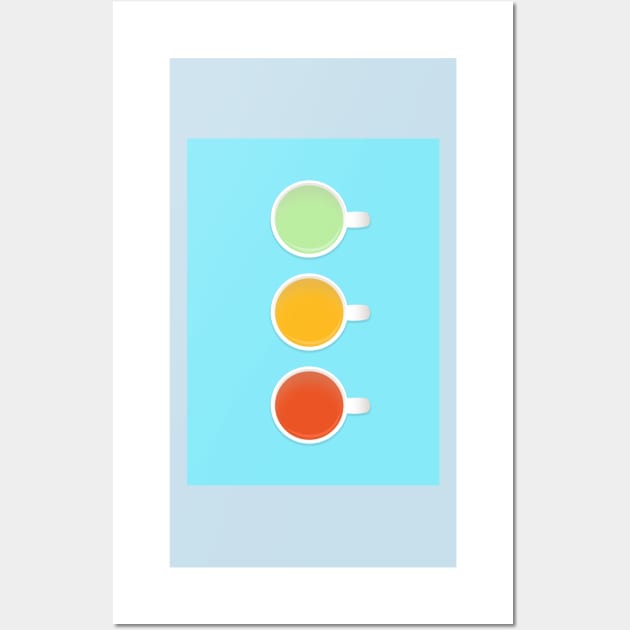 Tea Cup Traffic Lights Green Yellow And Red Teas On Blue Wall Art by 4U2NV-LDN